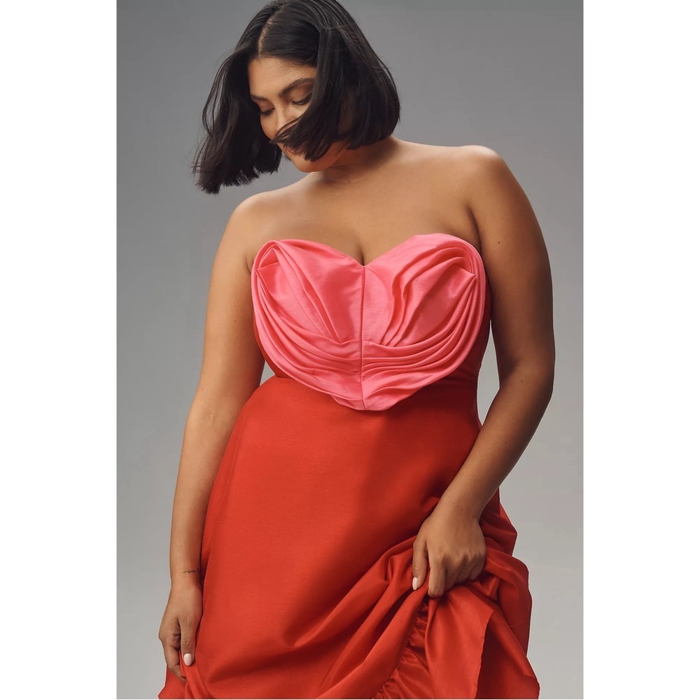 Anthropologie Hutch Strapless Heart Bodice Red Pink Satin Maxi Dress 6 NWT - Picture 5 of 10